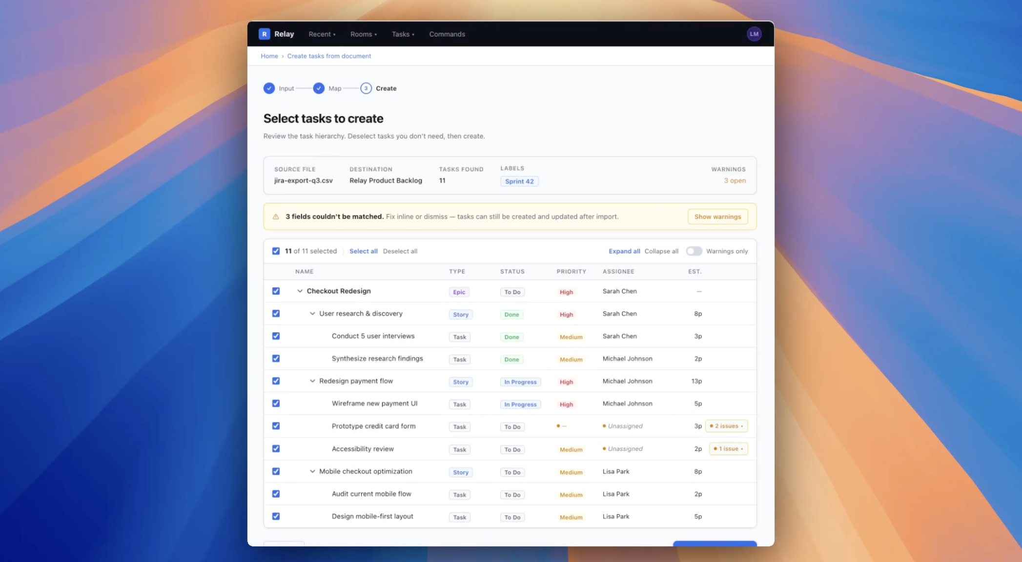 Teams couldn't migrate existing work into the platform. I turned a broken import flow into an AI-assisted experience, unblocking engineering on a hard deadline.